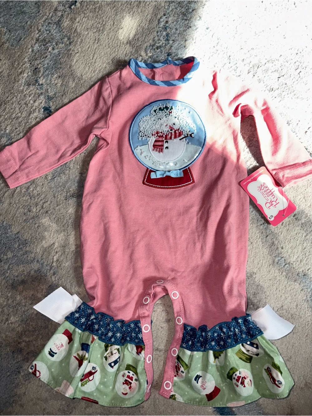 Girls Pink Snow Globe Ruffle One-Piece Bodysuit